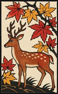 紅葉に鹿